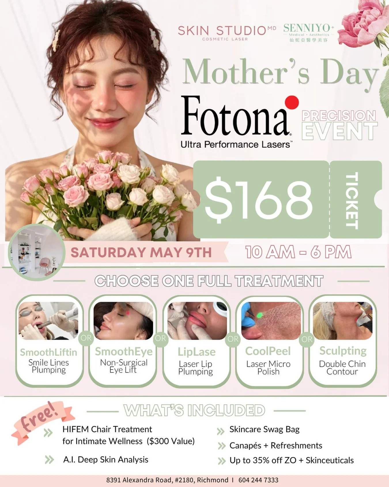 Mom. Bestie. Yourself. Whoever needs a glow &mdash; this one&rsquo;s for them. 💚

Whether you&rsquo;re treating Mom or finally treating yourself, this is your sign. 🌸

🎟️ Fotona Precision Event
📅 Saturday, May 9th | 10 AM &ndash; 6 PM
💰 Only $16