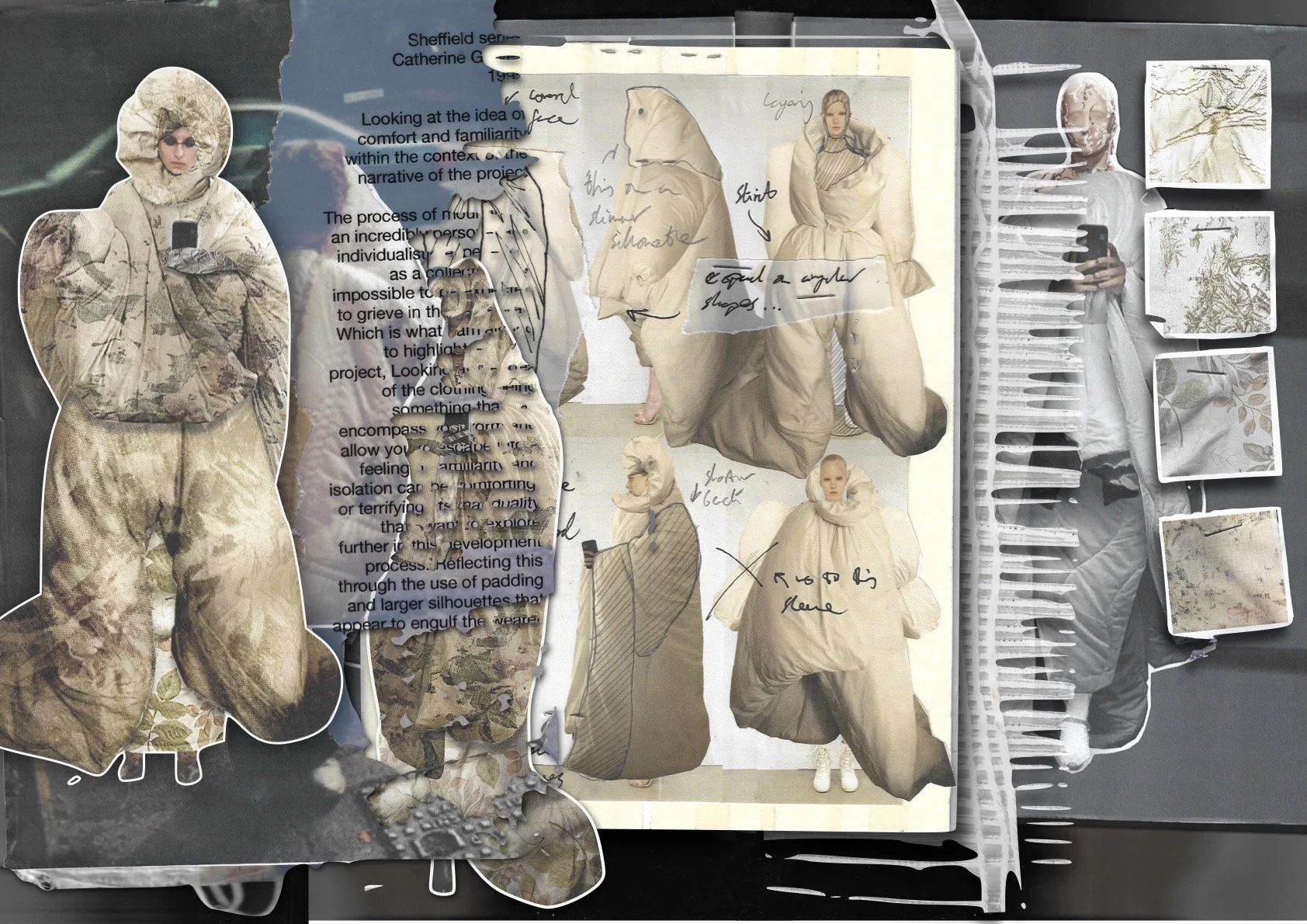 Working with padding and reclaimed bedding as a means of translating the idea of external comfort as a means of reconciling with the intimacy of death and grief.