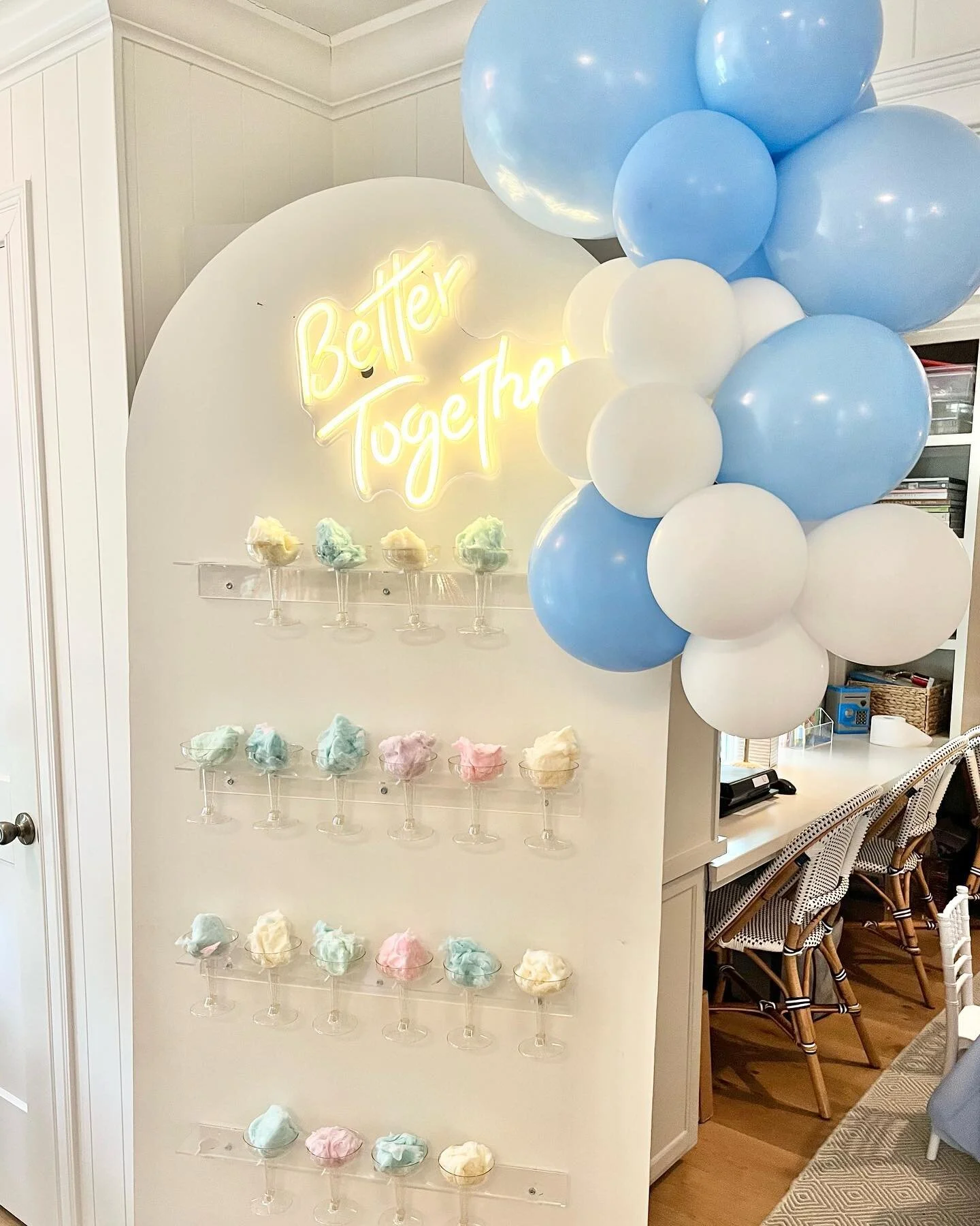 Don&rsquo;t forget to book our party wall or kids&rsquo; chairs and tables and make your party POP!! The party wall includes glasses as needed for a fun drink -a kids&rsquo; favorite is lemonade with a puff of cotton candy. Or use it as a shelf and p