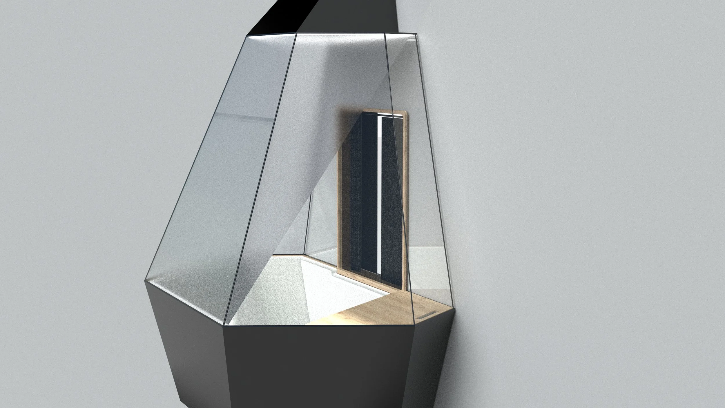 The walls are made of smart glass which
can be turned frosted or clear on command.