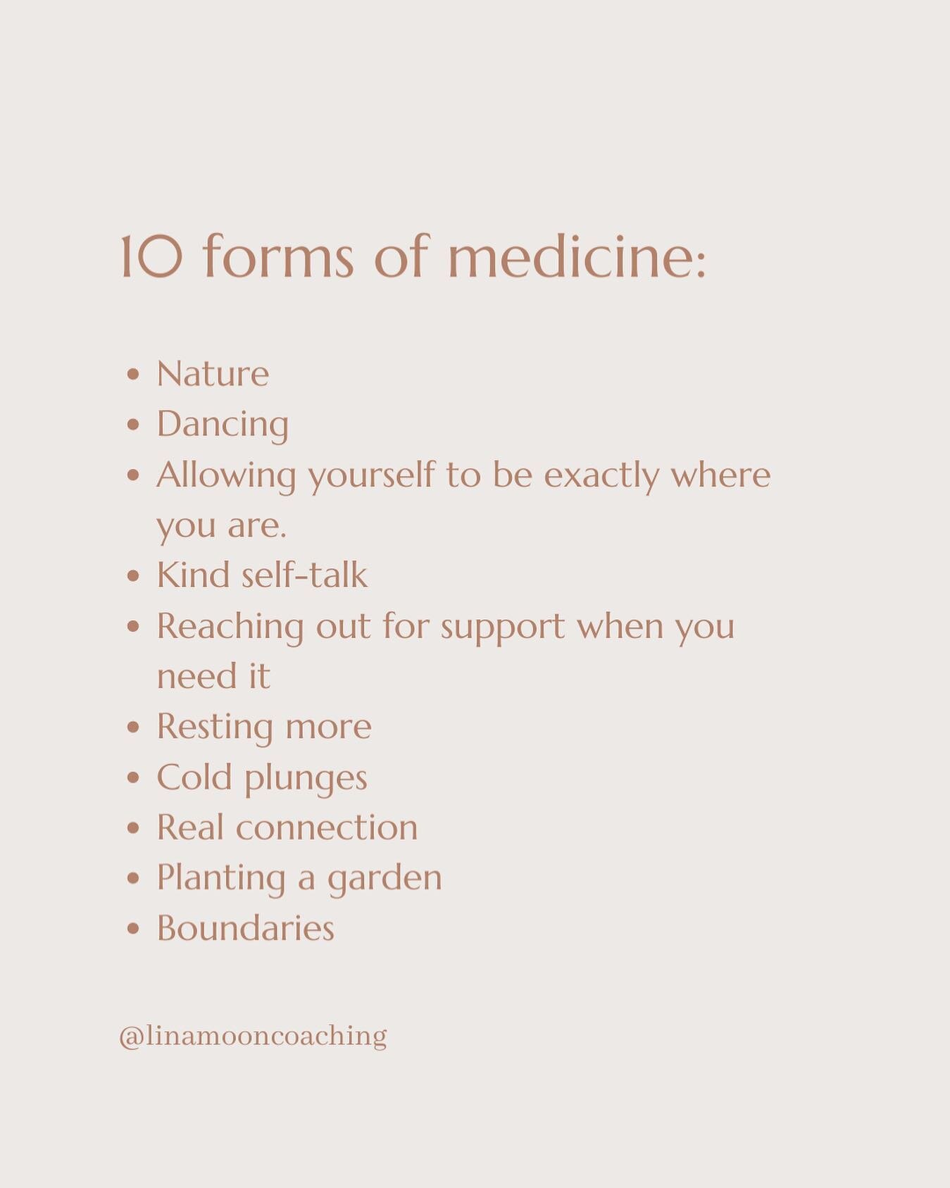 - Just a little reminder that medicine comes in many forms.
For me that looks like - Nature, dancing and more rest this weekend.

What feels like medicine for you at the moment? 🌸