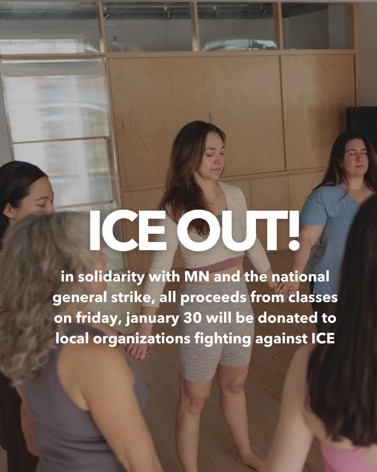 we are open tomorrow, and proud to offer a service that puts you back in your body and builds resilience and community. in solidarity with the national general strike, all proceeds from classes will go to @handsoffnyc and @maketheroadny to support th