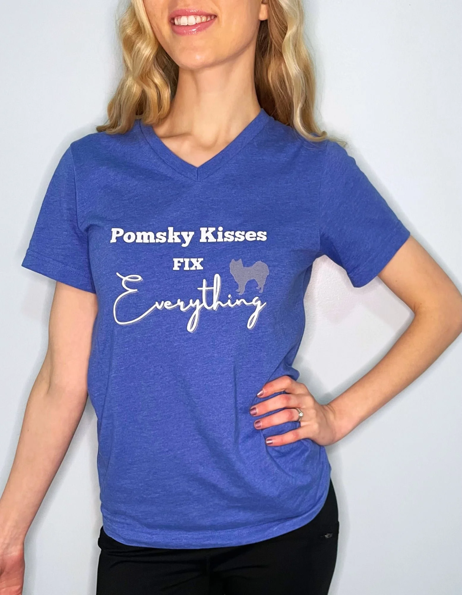 Pomsky Kisses Fix Everything Short Sleeve V-Neck Tee