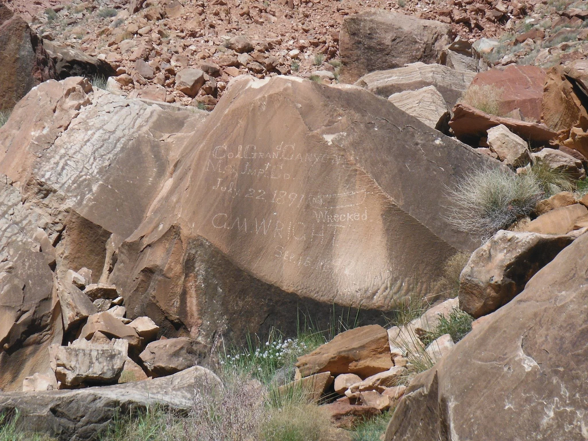 Rock inscription dated July 22, 1891, C.M. Wright, Colorado River Cataract Canyon Utah.