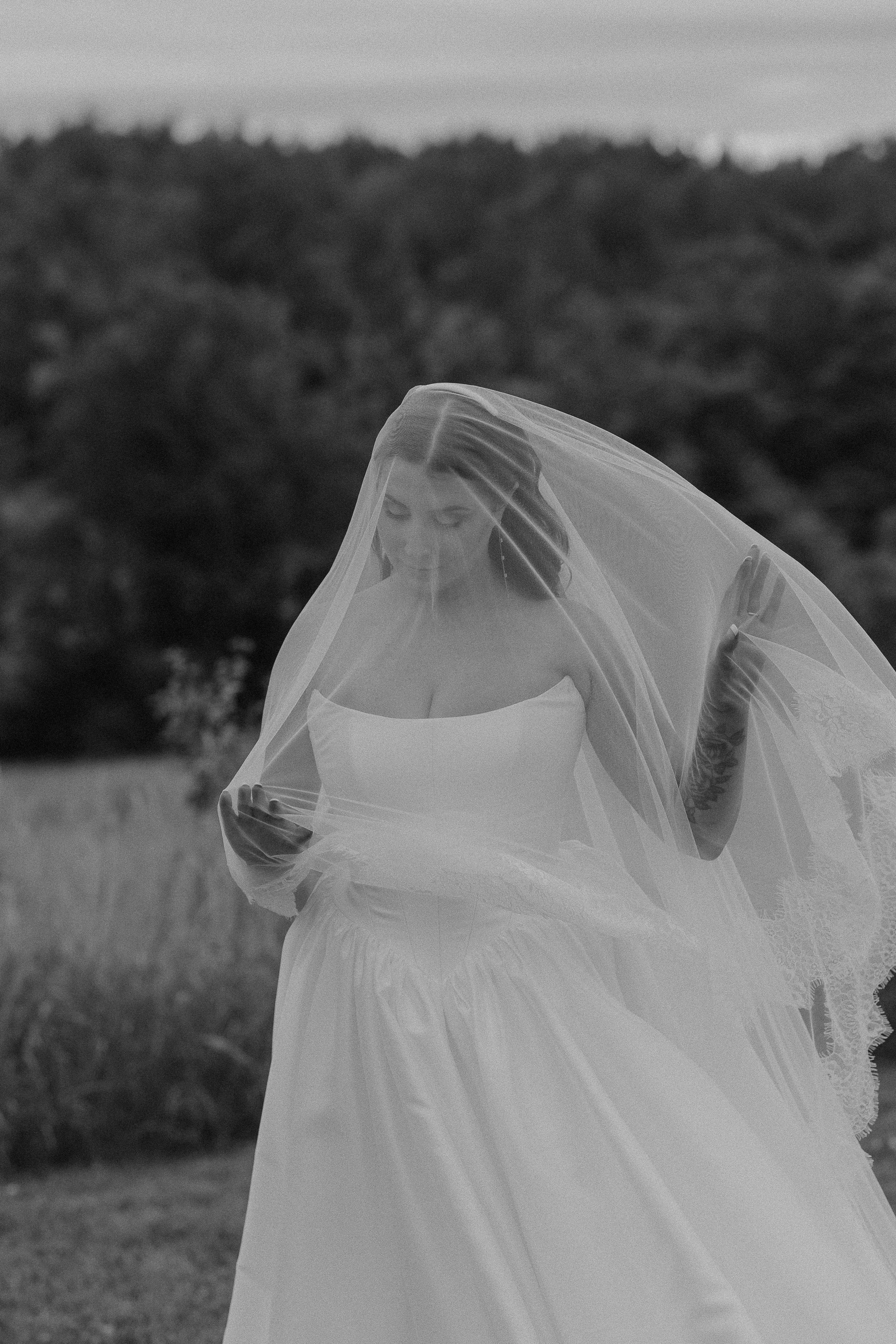 Bridal portrait in her wedding dress and veil. Timeless, authentic wedding photos. 
