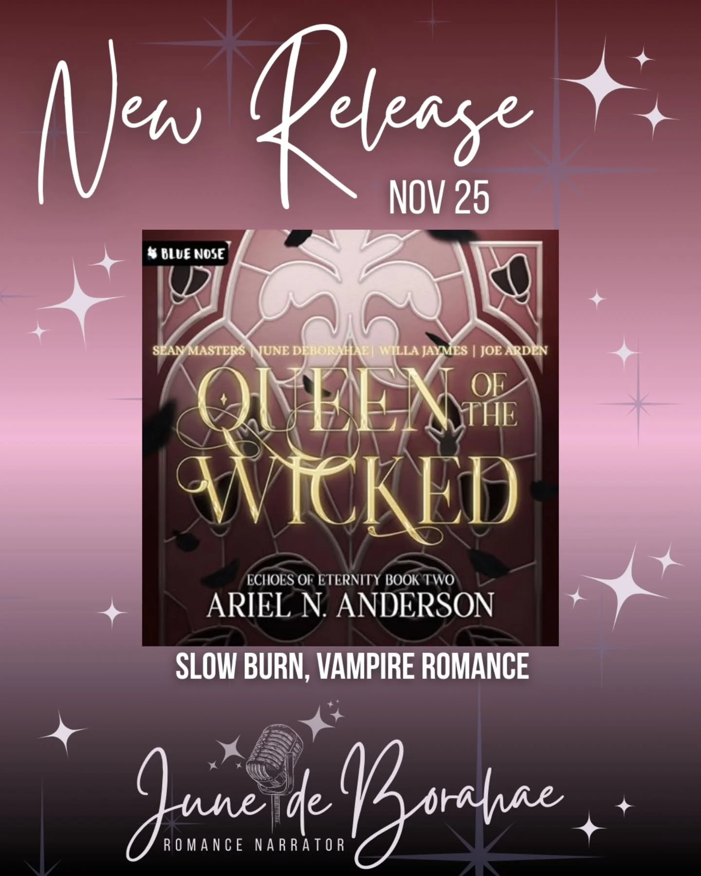 Happy wide release day to @ariel.n.anderson for Queen of the Wicked, book two in the Echoes of Eternity series. I'm joined for the conclusion of this duologue by @seanmastersaudio @therealjoearden and @willajaymesnarrator 

Thanks to @bluenoseaudio f