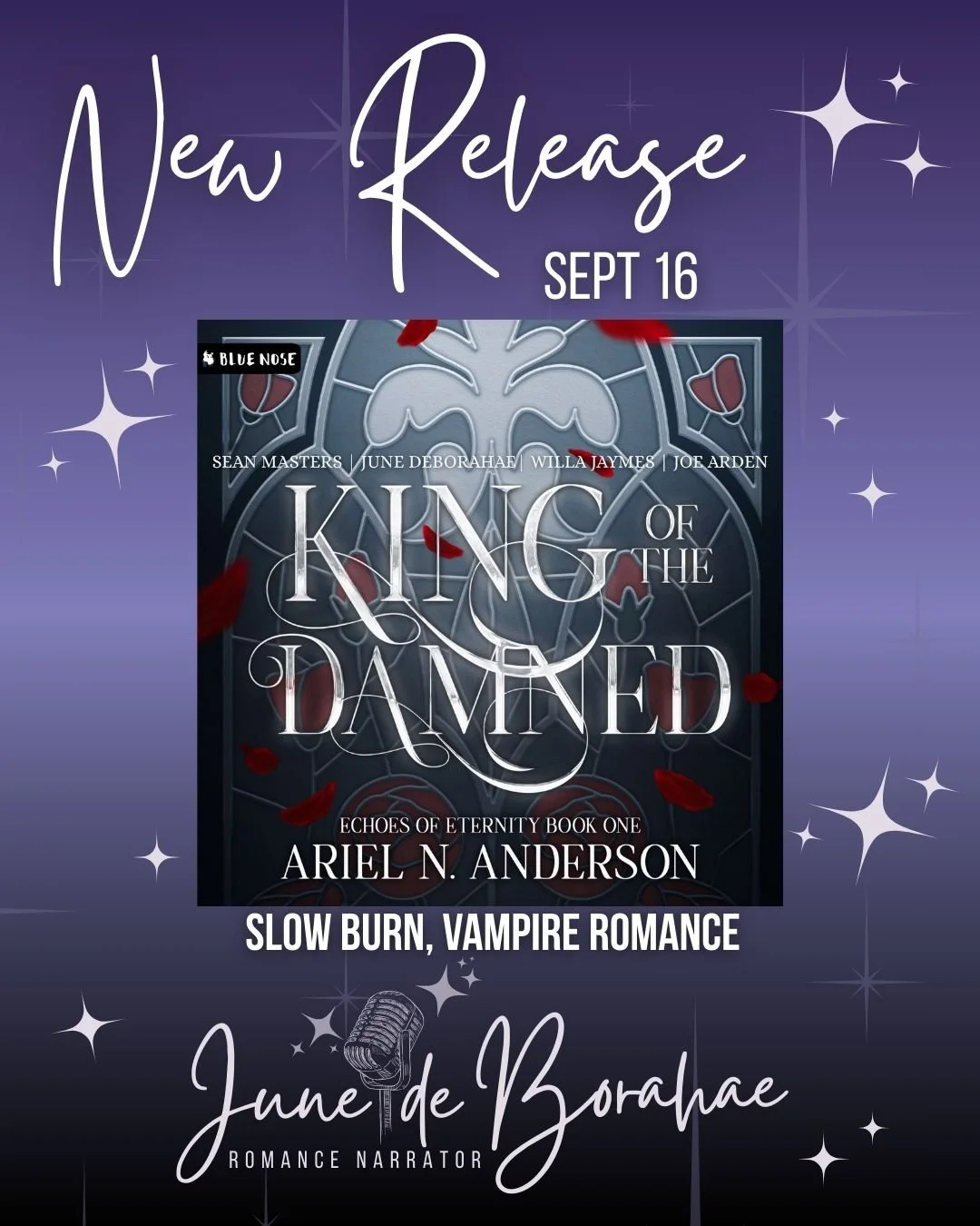 Happy release day to @ariel.n.anderson and @bluenoseaudio for the audiobook of King of the Damned. I was joined by the amazing @seanmastersaudio , @willajaymesnarrator , and @therealjoearden and they all sound incredible! I was honored to be a part o