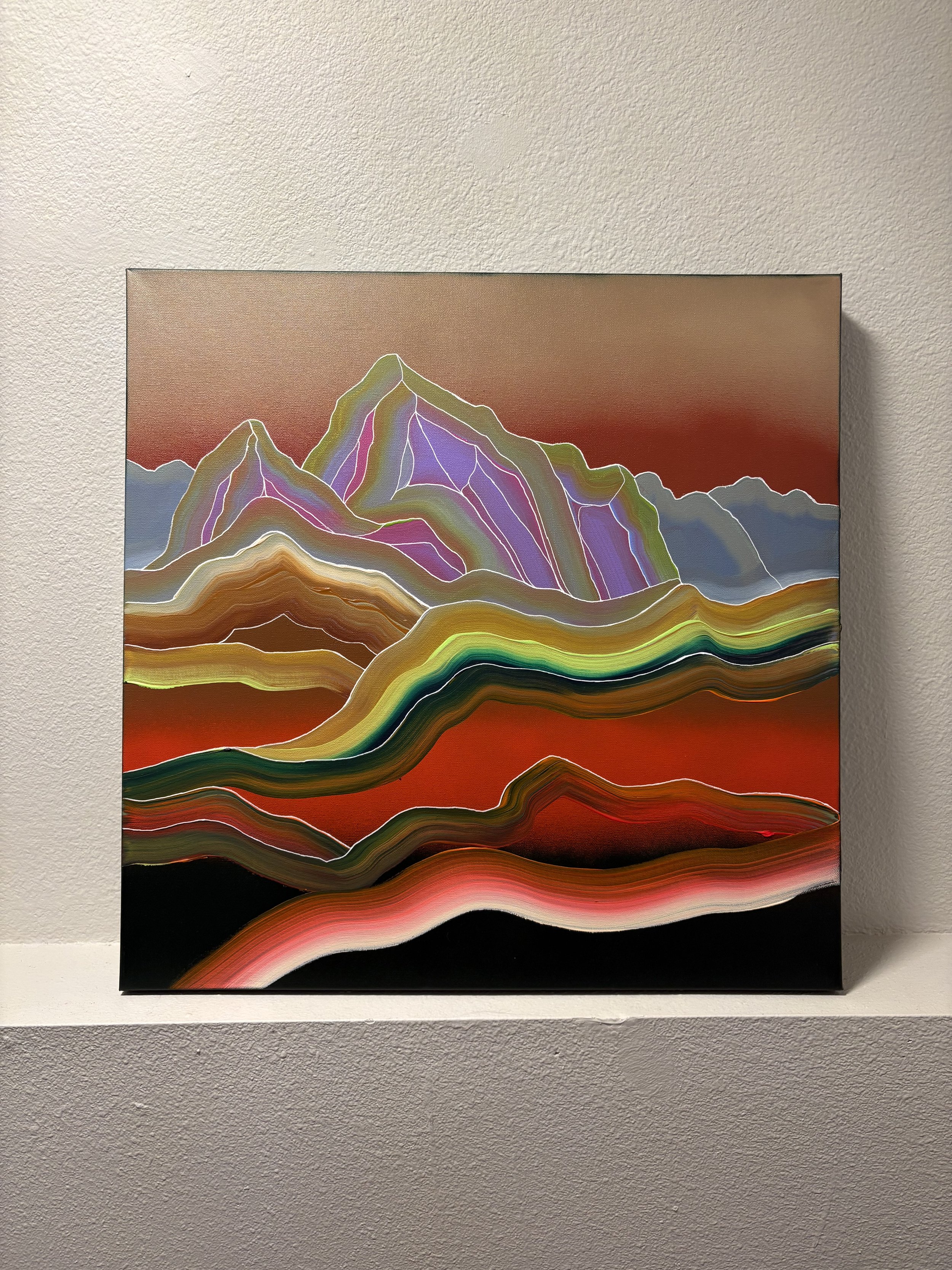 Contemporary abstract mountain painting by Colorado artist Jessie Belisle, depicting mountains as faceted gemstones and honoring nature as something precious.