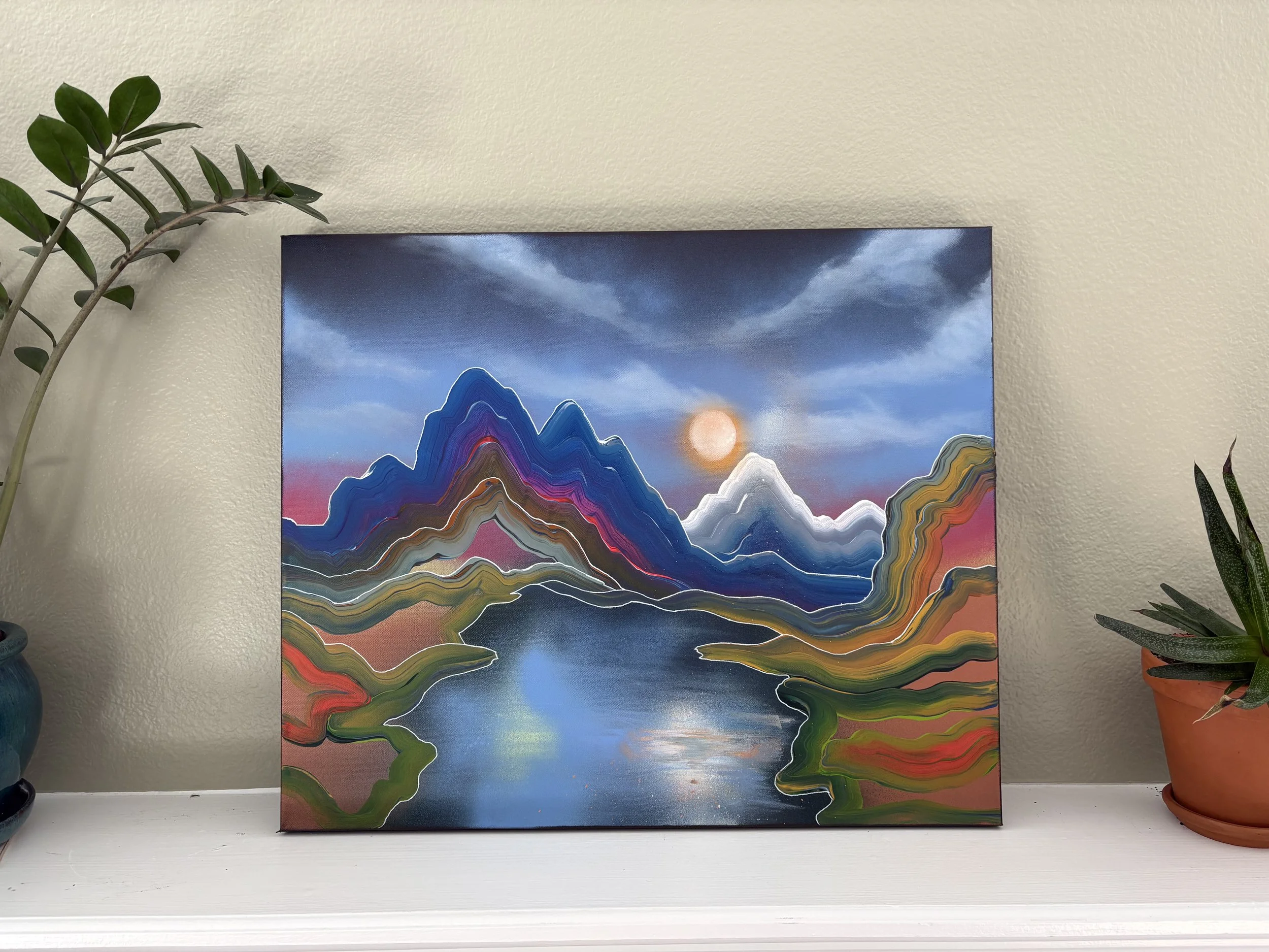 A vibrant abstract landscape celebrating self-growth and inner alignment. Rise Into Your Own invites viewers to choose the path that nourishes the spirit by Colorado artist Jessie Belisle.