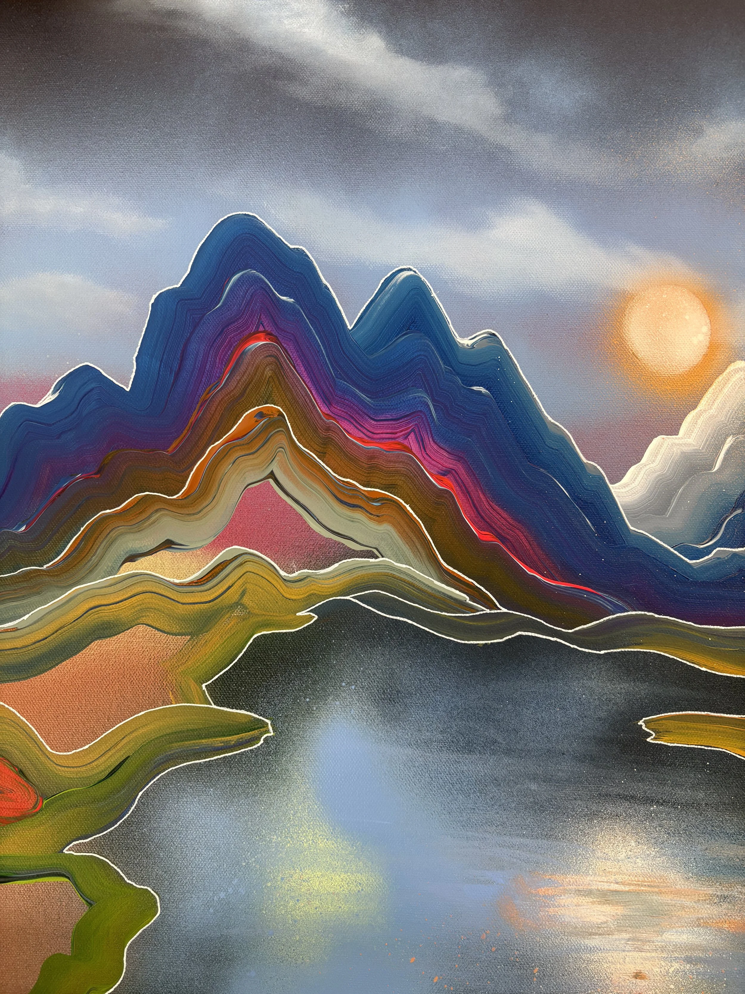 A vibrant abstract landscape celebrating self-growth and inner alignment. Rise Into Your Own invites viewers to choose the path that nourishes the spirit by Colorado artist Jessie Belisle.