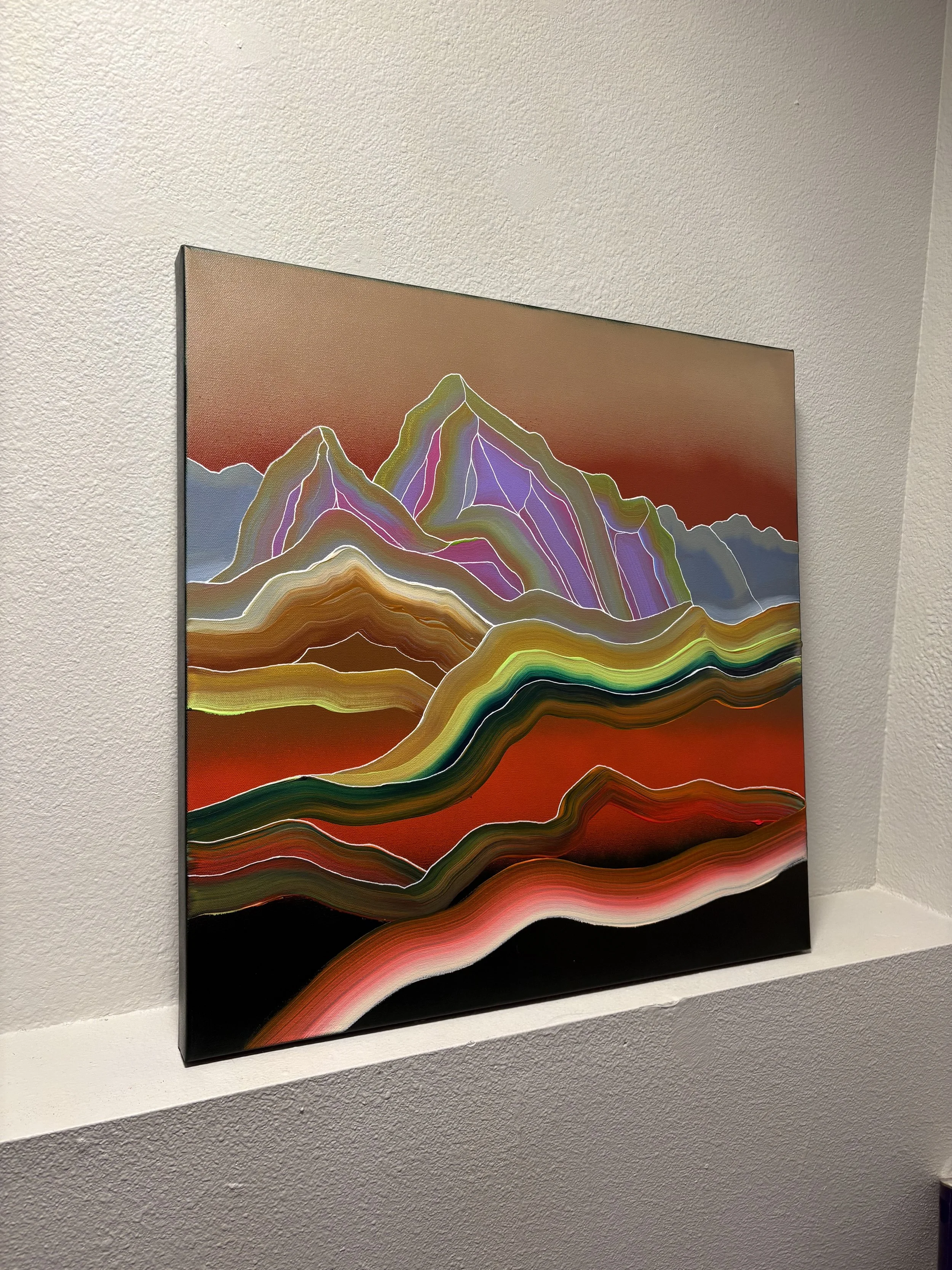 Contemporary abstract mountain painting by Colorado artist Jessie Belisle, depicting mountains as faceted gemstones and honoring nature as something precious.