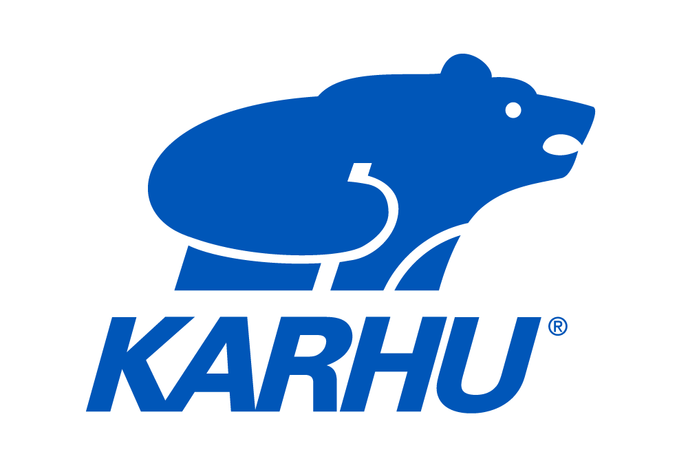 Logo featuring a blue bear with the word KARHU in bold blue letters below.