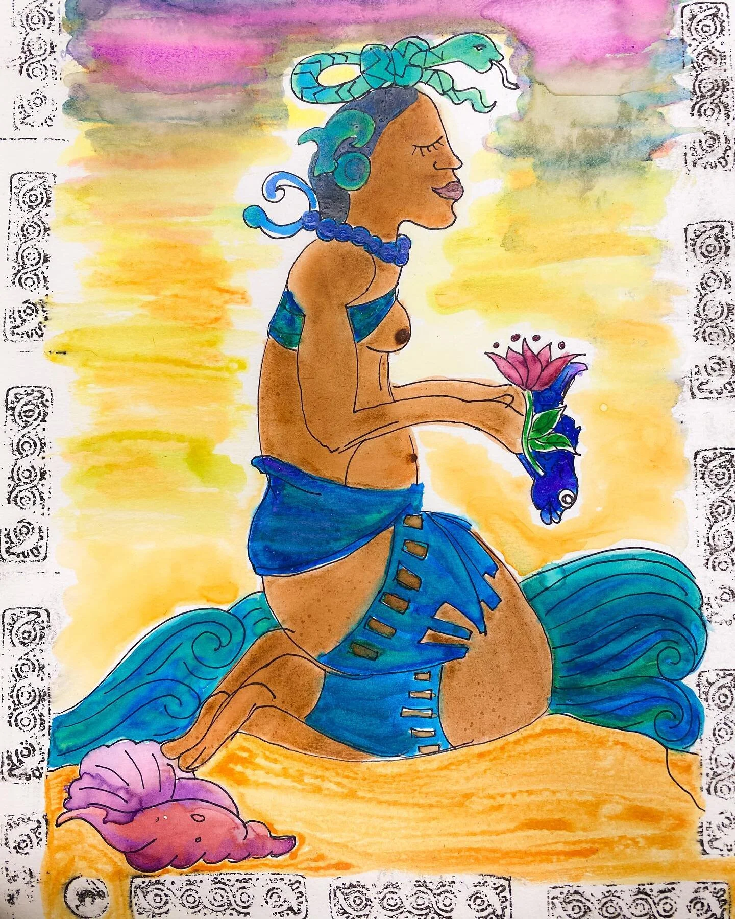 #ixchel 
#watercolorpainting 
#paintingonsouthmountain
#venessachavezart