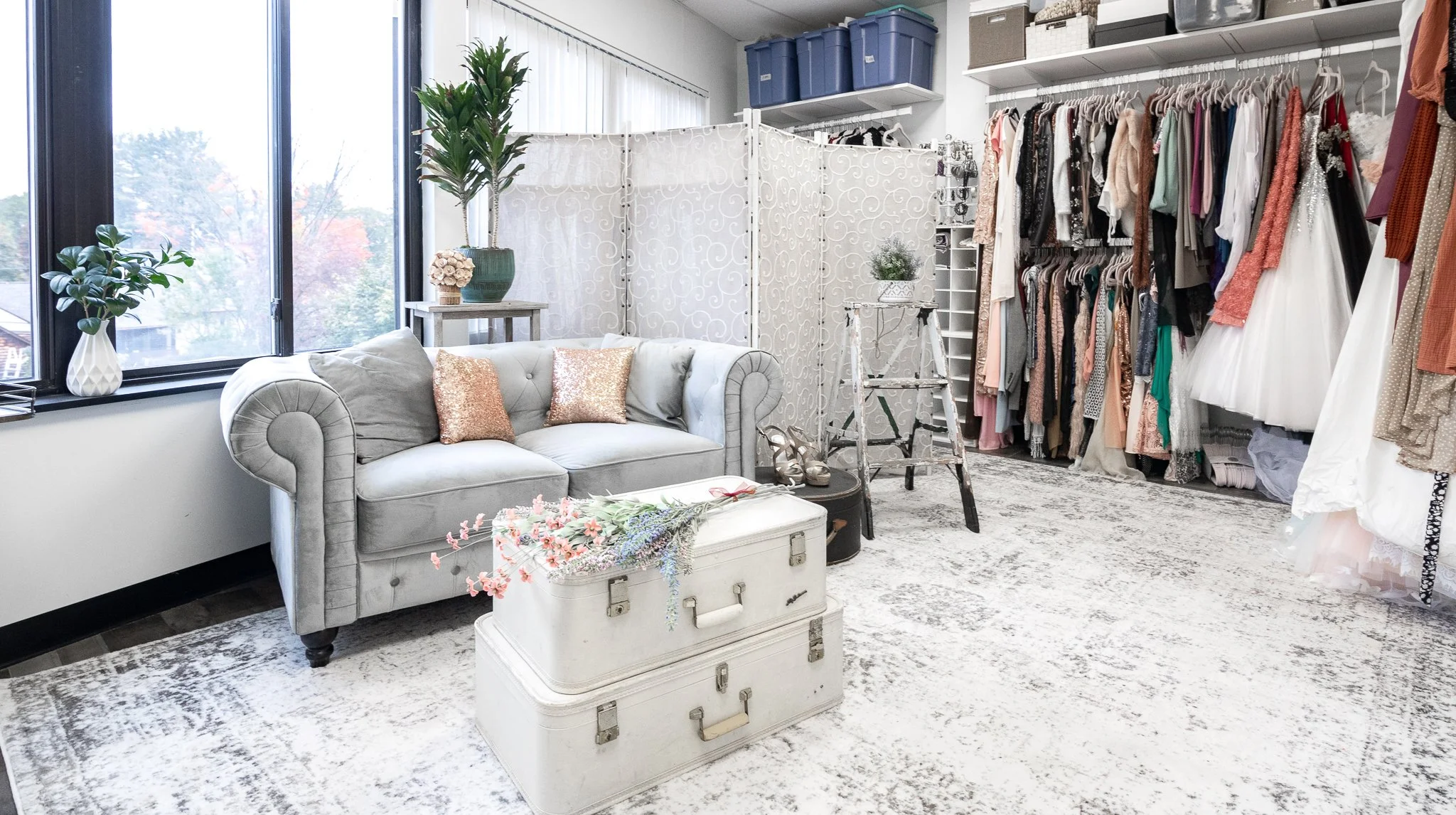 Prop closet and client wardrobe available at Lilac and Birch Studio rental space Manchester New Hampshire