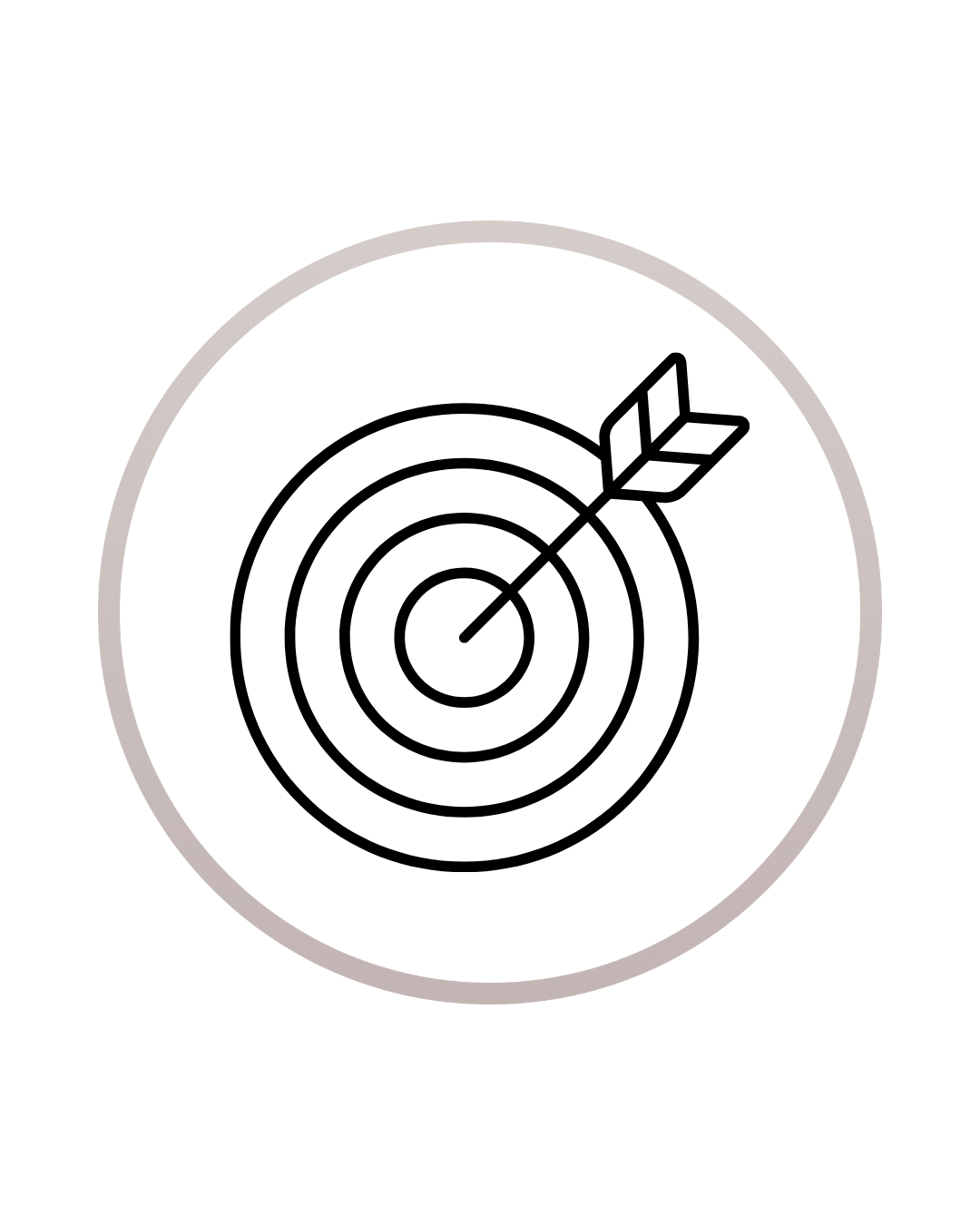 Target with concentric circles and an arrow hitting the bullseye.