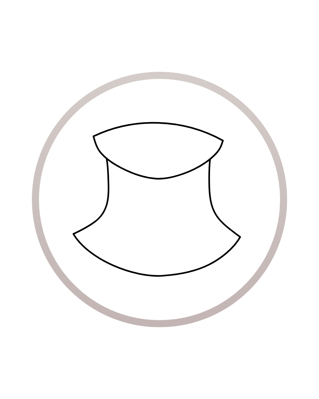 Line drawing of a V-shaped dial or gauge with two semi-circular sections, enclosed in a circular border.