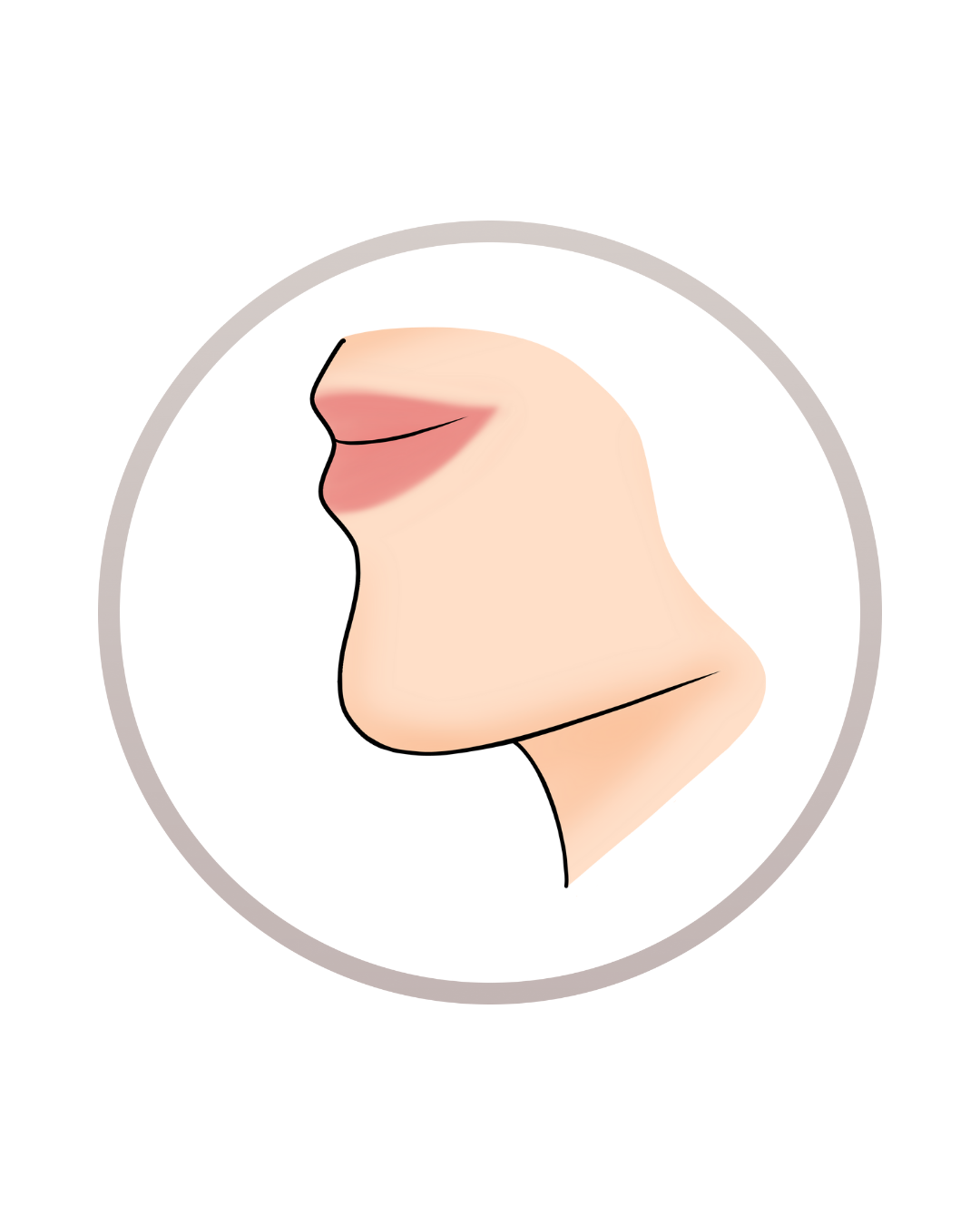 Profile view of a person's lips and chin with a focus on the lips and jawline, drawn in a minimalist style.