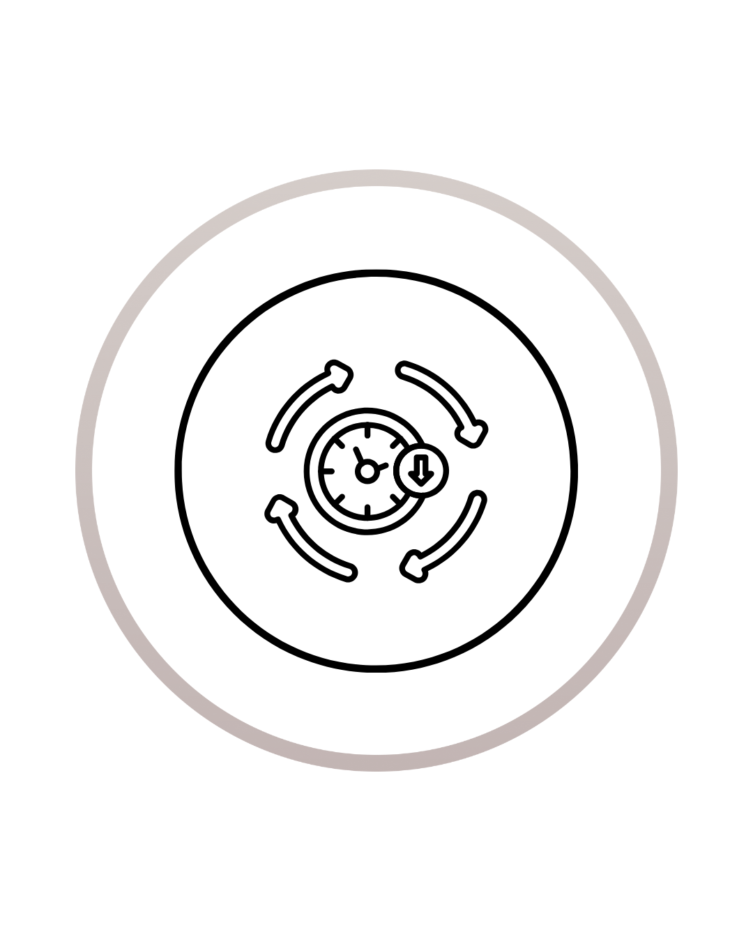 Icon of a clock with arrows circling around it and a download arrow pointing downward.