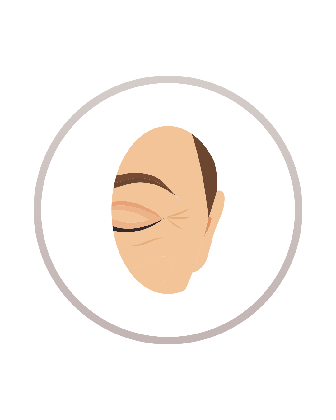 Vector illustration of a person's face with closed eyes, showing wrinkles and a relaxed expression, viewed from the side.