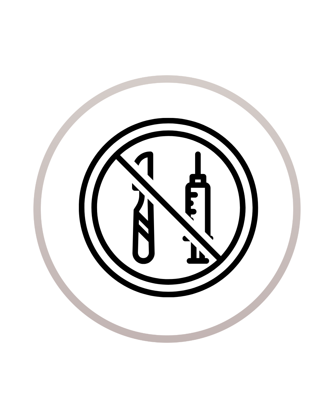 Black and white no smoking and no drug use sign with a syringe and a cigarette inside a circle with a diagonal line through it.