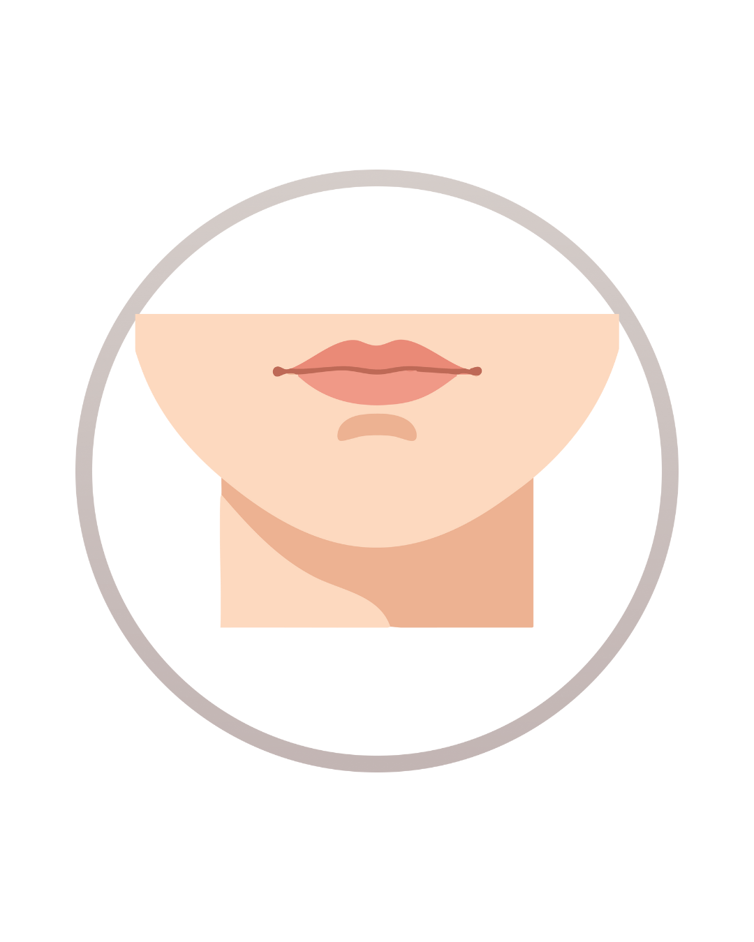 Illustration of human lips and chin, with a gray circular border.