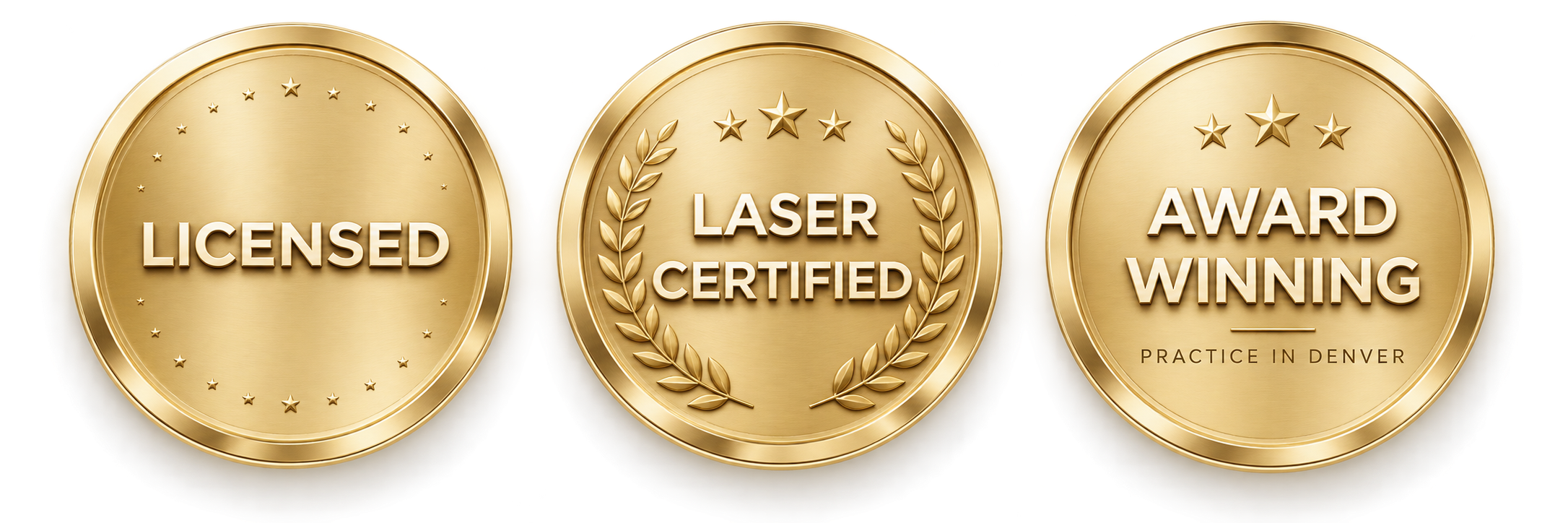 Gold badges displaying Licensed, Laser Certified and Award Winning