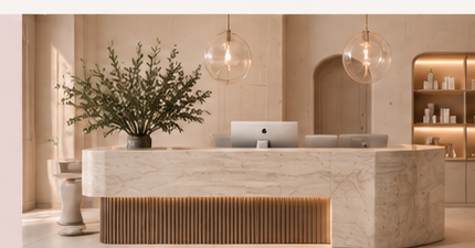 Luxury reception desk design for Denver Dream Medspa in Denver Colorado