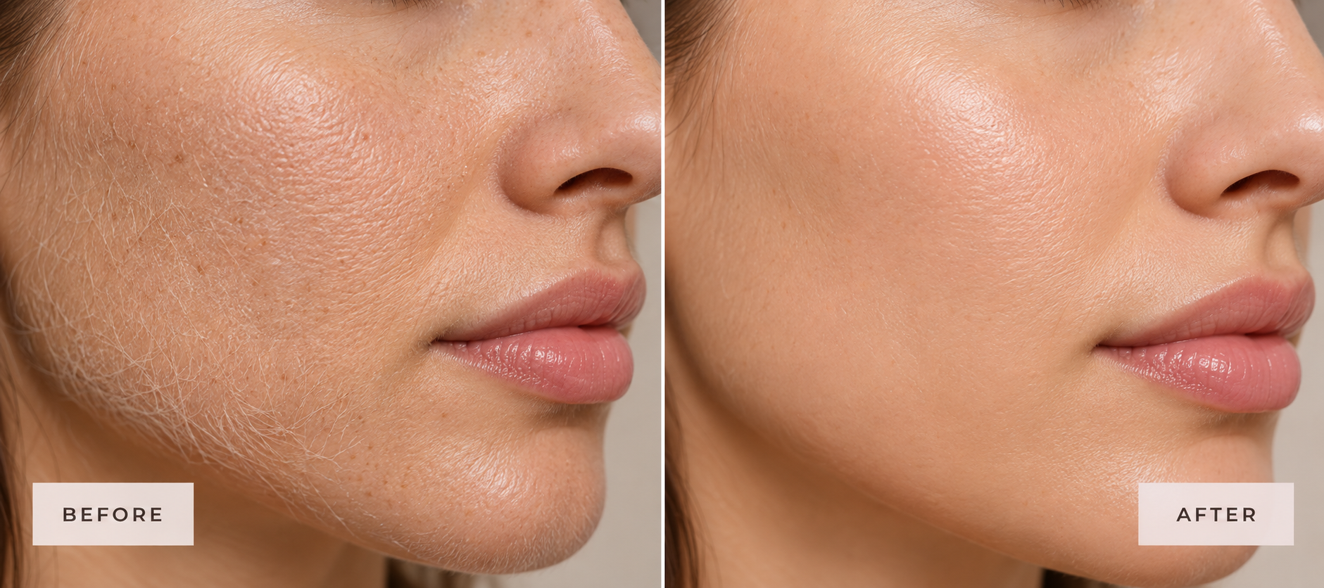 Illustrated skin texture comparison, first view