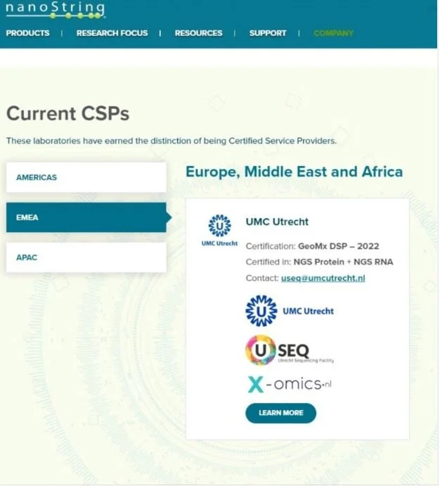 Certified european Nanostring GeoMX service provider.
