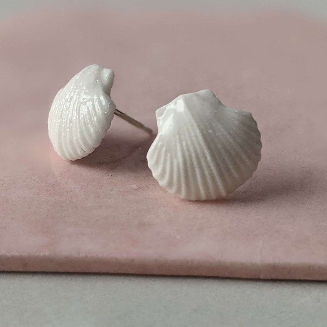 Porcelain White Scallop Shell Stud Earrings with Sterling Silver Stud  backs, made in Cornwall, UK — Rach Richardson Jewellery