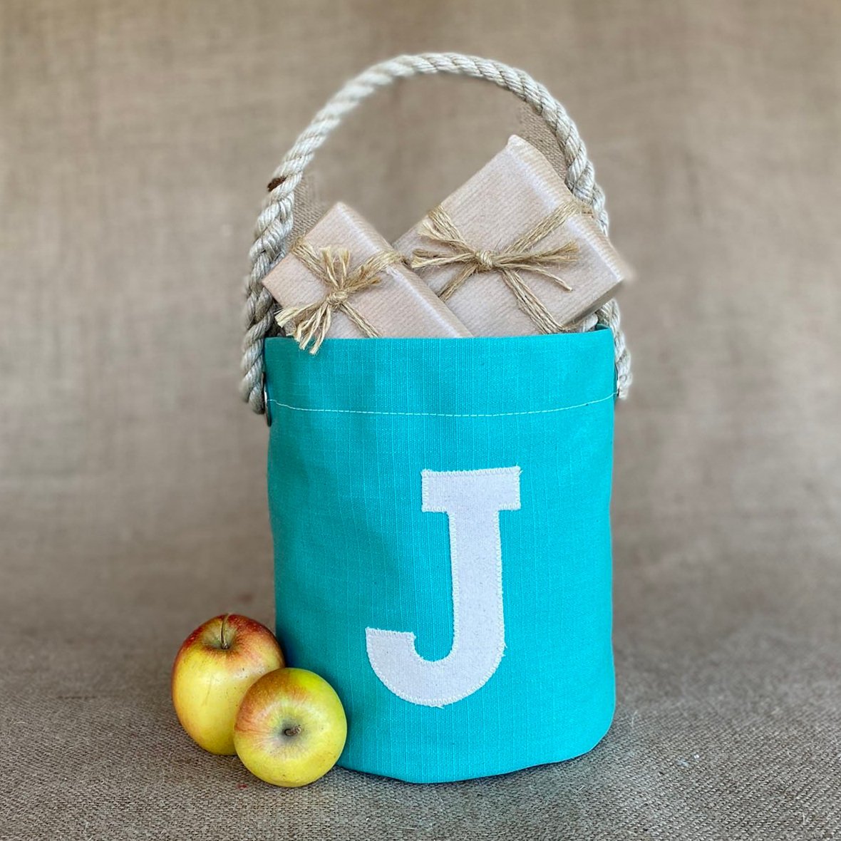 Personalised traditional Ditty Bag, cream letter stitched to front. Handmade in Cornwall.