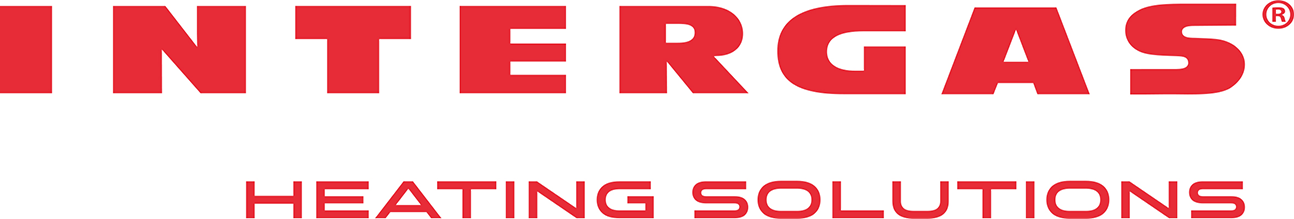 Close-up of the Intergas Heating Solutions logo with red text on a white background.