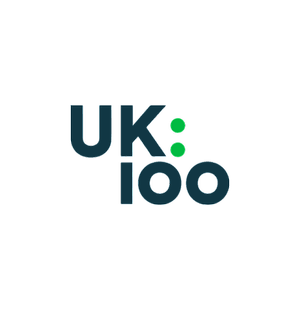 UK 100 logo with text in blue and a colon in green.
