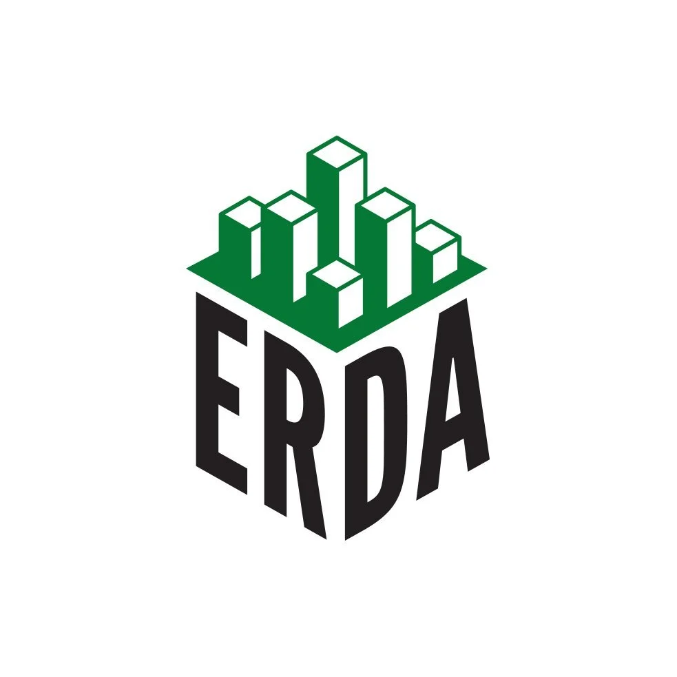 Logo with the word 'ERDA' and a green three-dimensional bar chart on top