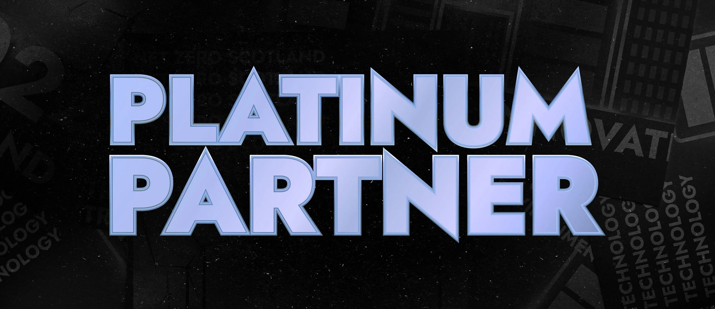 Text reading 'PLATINUM PARTNER' in large, blue letters on a dark, starry background.