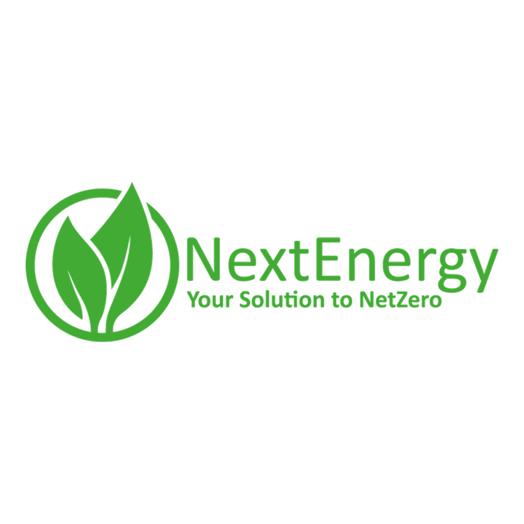 Green leaf logo with the words "NextEnergy" and the tagline "Your Solution to NetZero"