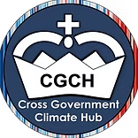 Logo of Cross Government Climate Hub with a crown, globe, and the text 'CGCH' and 'Cross Government Climate Hub'.