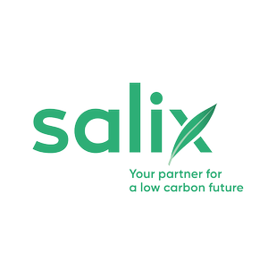 A logo with the word 'salix' in green and gray lettering, accompanied by the tagline 'your partner for a lower carbon future' in smaller teal font.