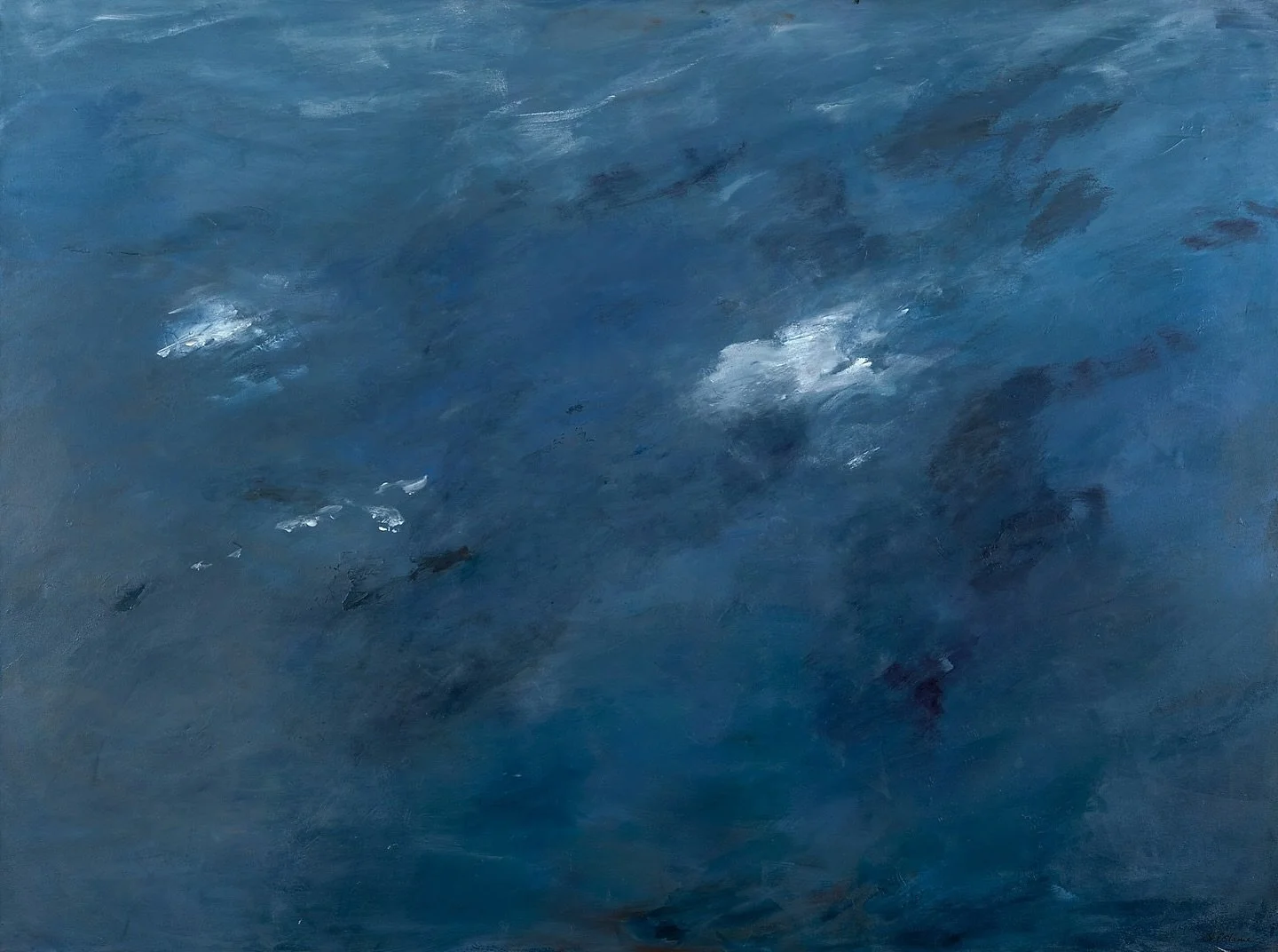 It is difficult to name the colour of this work precisely, because it is built from so many layers of tones I love: indigo, purple, black, slate, anthracite, white and even brown. 

It is a blue that feels calm, protective, and peaceful.

It is a col