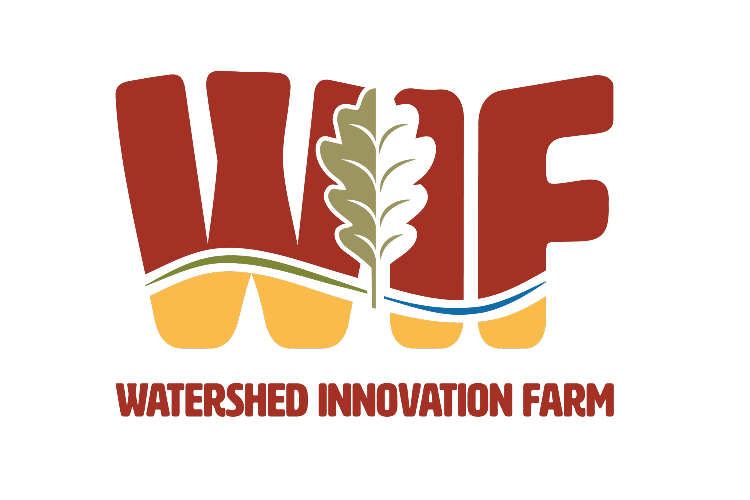 Watershed Innovation Farm logo, featuring the letters WIF in cardinal and gold, overlaid with an oak leaf,
