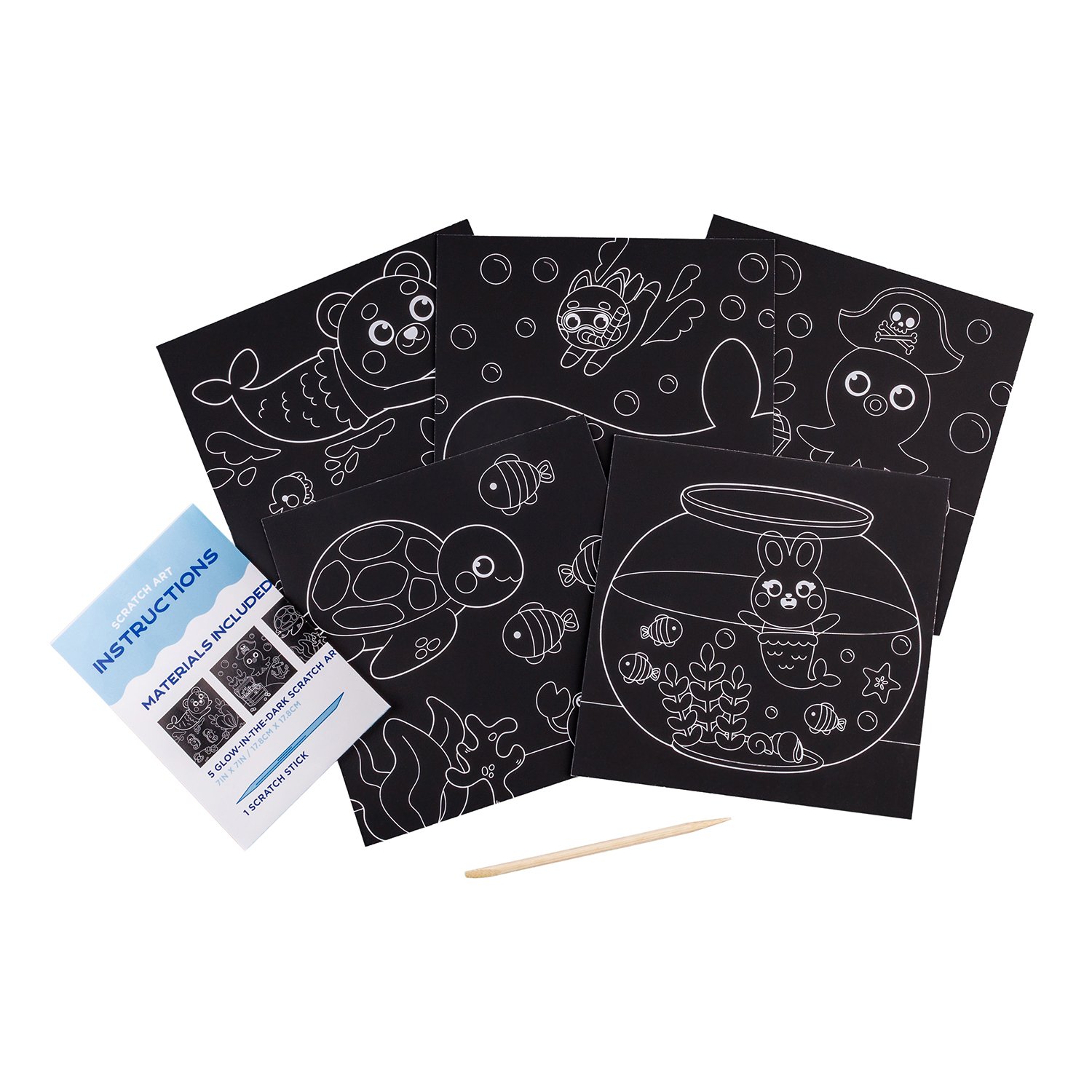 Glow-in-the-Dark Ocean Scratch Art Components