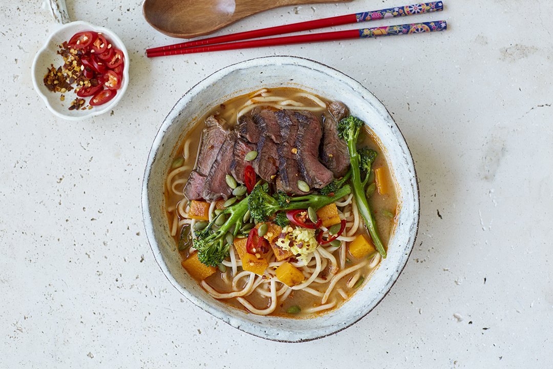 Miso Tasty Ramen with Pan-fried Beef and Butternut squash – A Ramen Noodle Kit