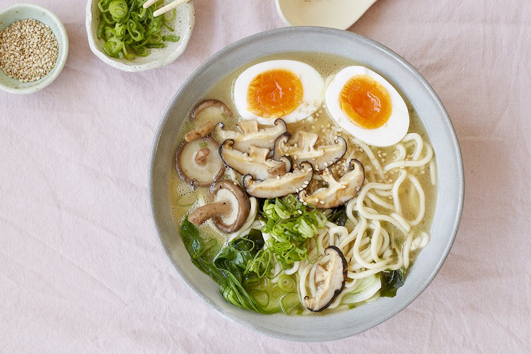 Miso Tasty Ramen Topped With Miso Butter Mushrooms & Soft Boiled Egg