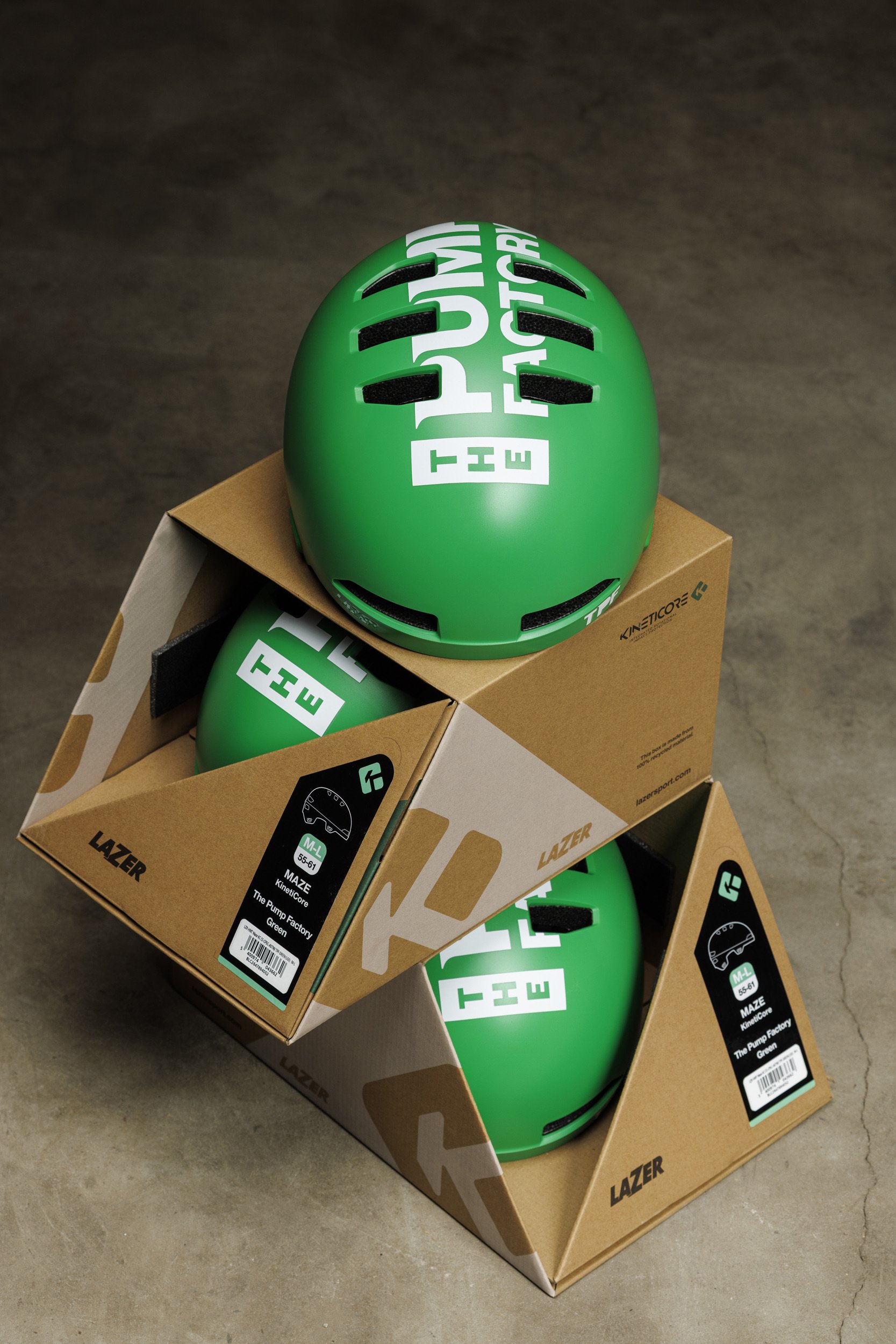 TPF helmen in Lazer verpakking, The Pump Factory Edition