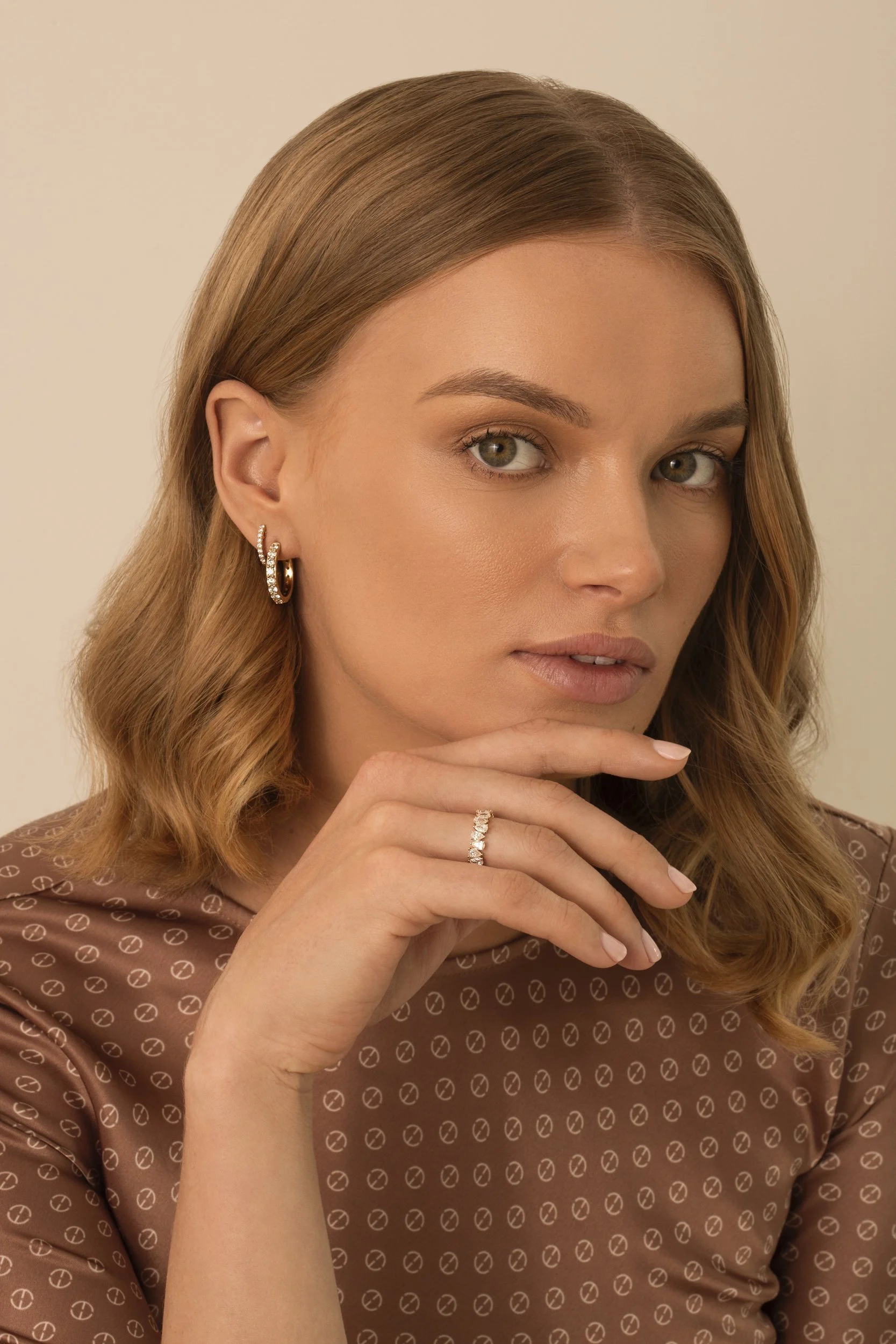 Photograph of  model Devojka wearing Unique Diamonds earrings, ring and necklace by Canberra photographer Tina Nikolovski