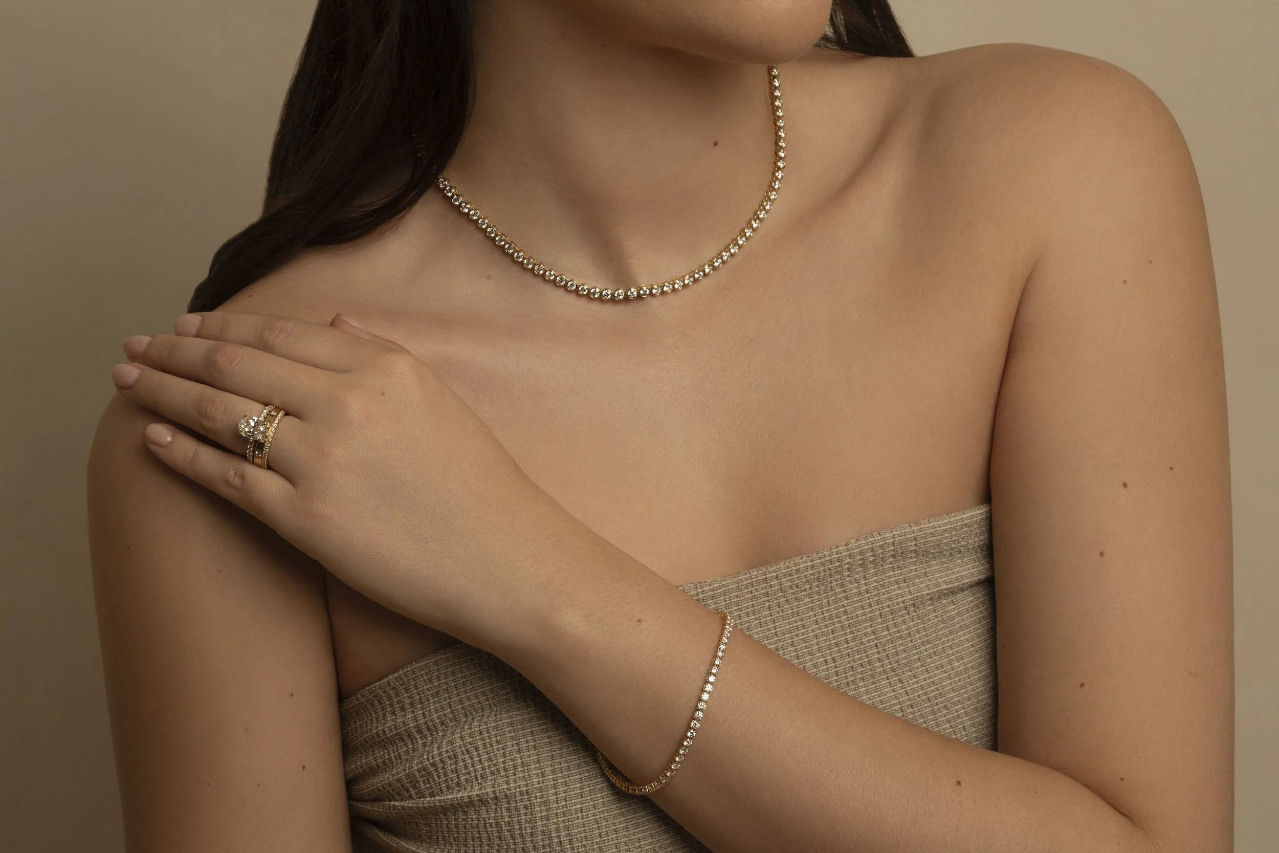 Photograph of  model Devojka wearing Unique Diamonds earrings, ring and necklace by Canberra photographer Tina Nikolovski