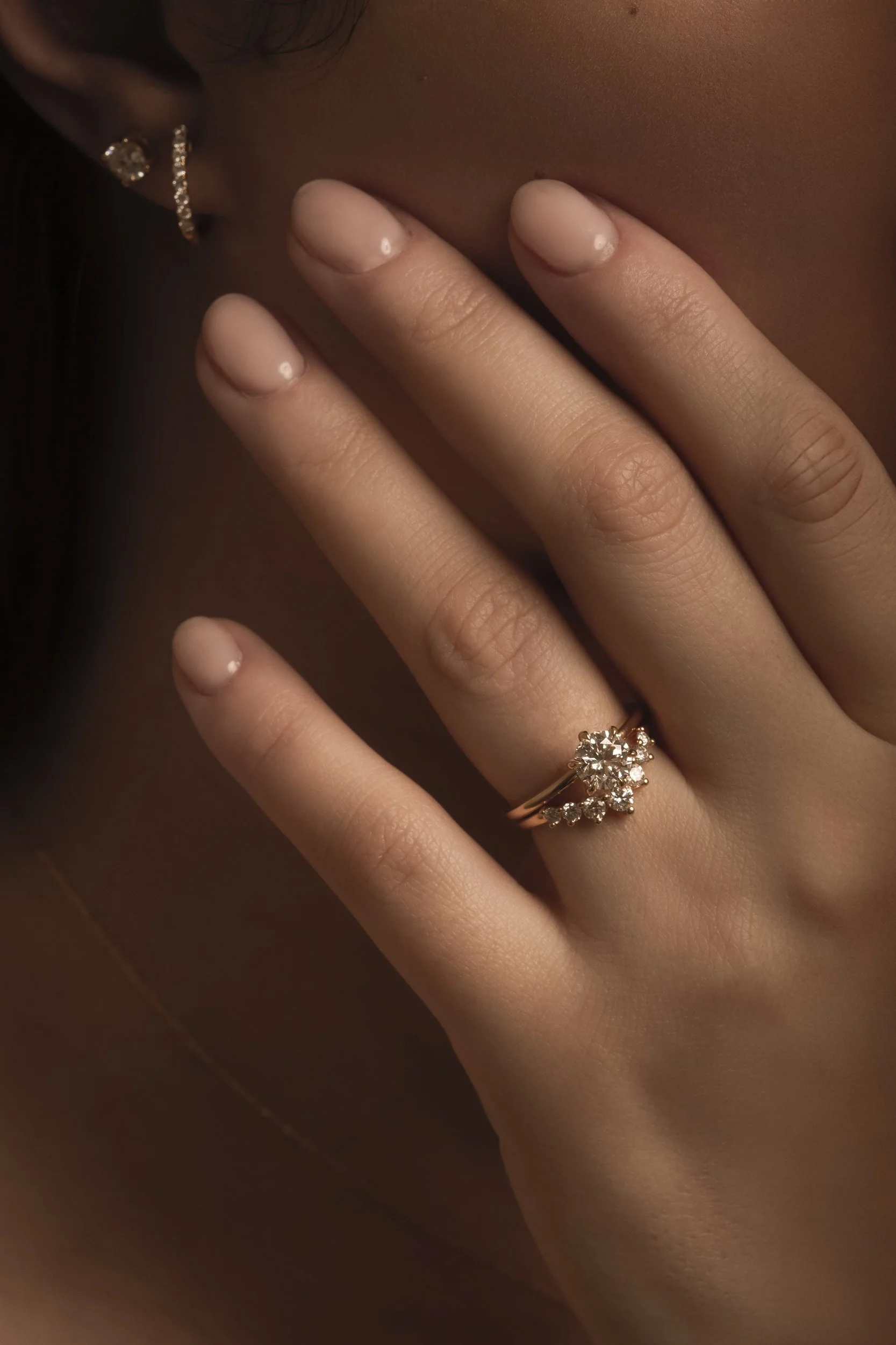 Photograph of  model Devojka wearing Unique Diamonds earrings, ring and necklace by Canberra photographer Tina Nikolovski
