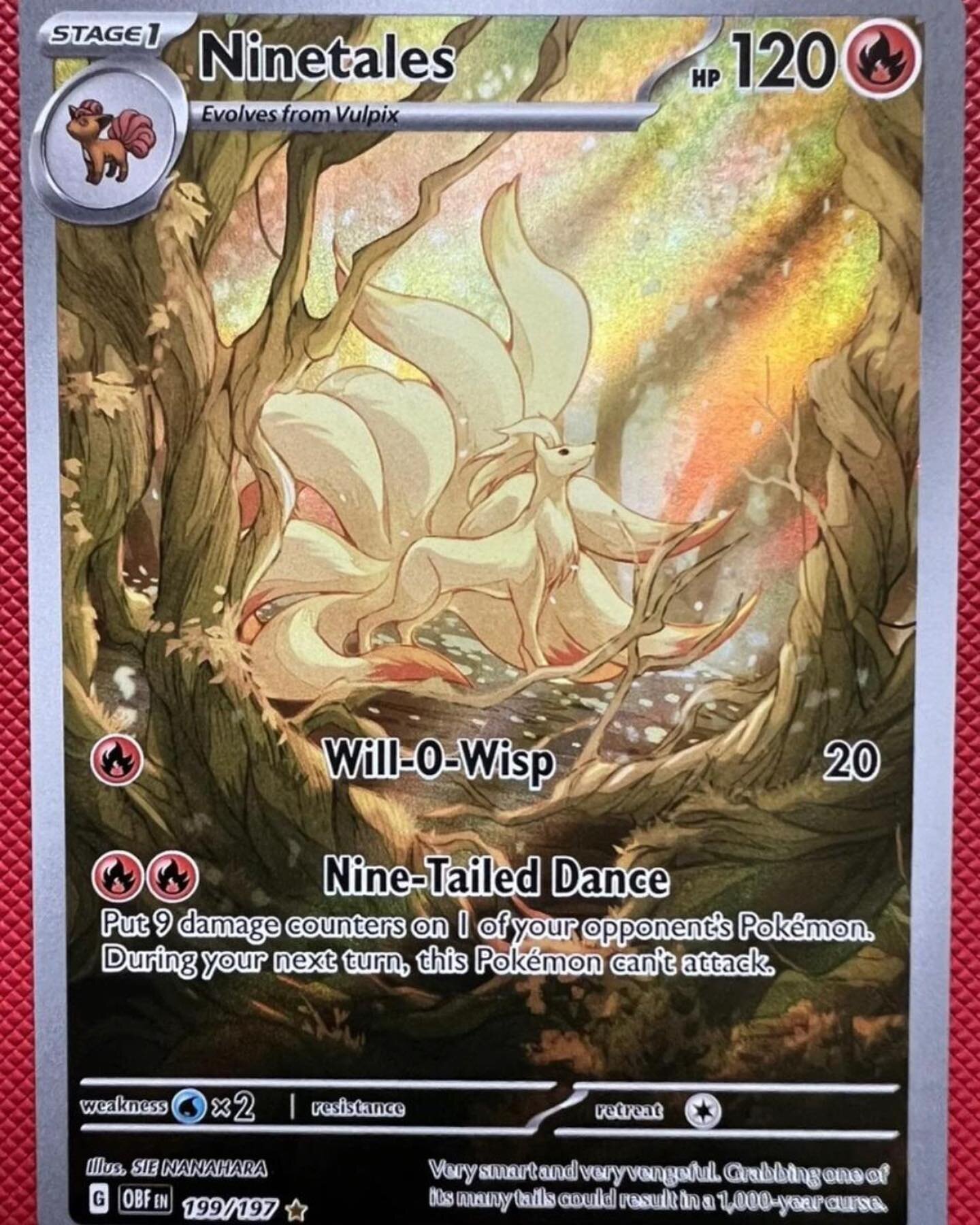 Here&rsquo;s a pic of the full card 😤🔥 Ninetales leak to supposedly be featured in Obsidian Flames 👀 Thoughts on this card? Totally reminds me of the Zoroark from Crown Zenith and I&rsquo;m HERE FOR IT 🗣️

*Click the picture to pre-order Obsidian