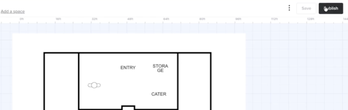 Publishing a completed HoneyBook Floor Plan using the Publish button to make the finished layout available to clients.