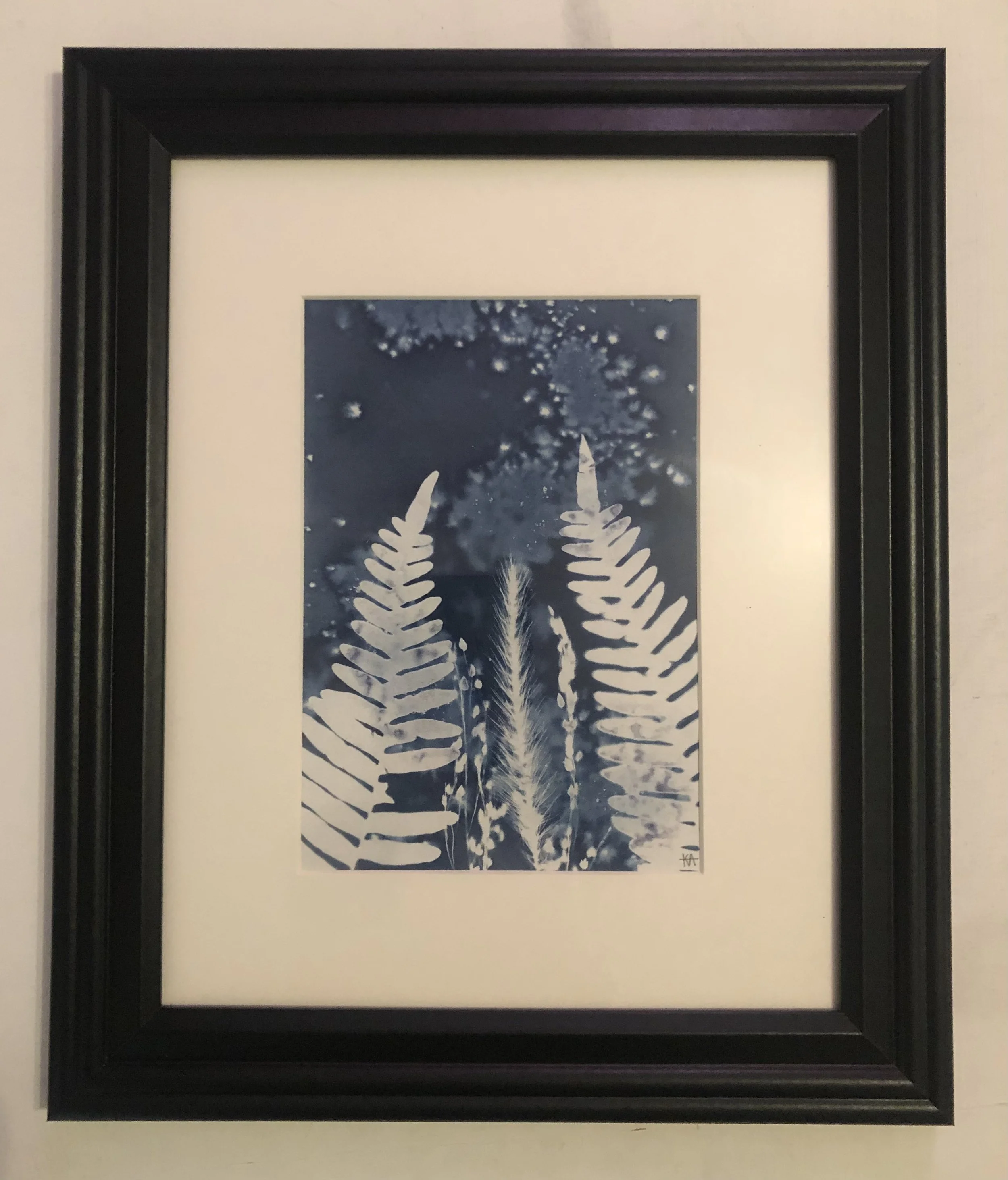 Man in the Sky
Cosmic Garden 2022
5”x7”
Botanical Cyanotype on watercolor paper
created with sea salt, collections from the garden 
SOLD